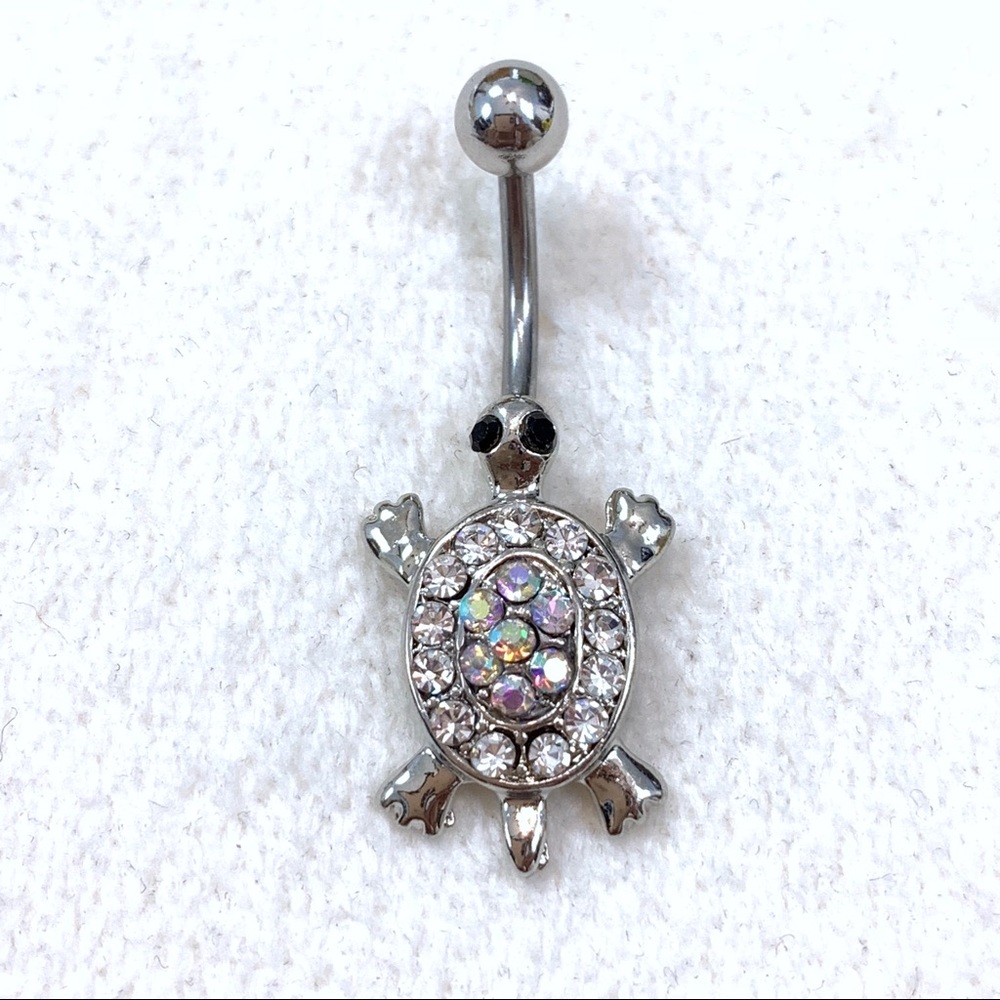 Multicolor Crystal Cute Turtle Belly Button Ring - Picture 6 of 8